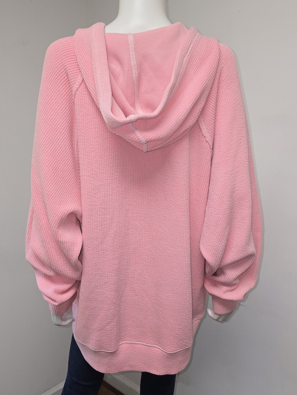 Aerie Wonder Full Zip Hoodie Sweatshirt Size L Pink Oversized Pockets Textured - Picture 3 of 11